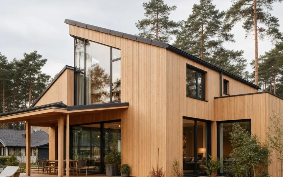 Skandinavisch inspiriertes Holzhaus mit naturheller Holzfassade – Quadratmeterpreise für den Holzbau 2026 Skandinavisch inspiriertes Holzhaus mit naturheller Holzfassade – Quadratmeterpreise für den Holzbau 2026